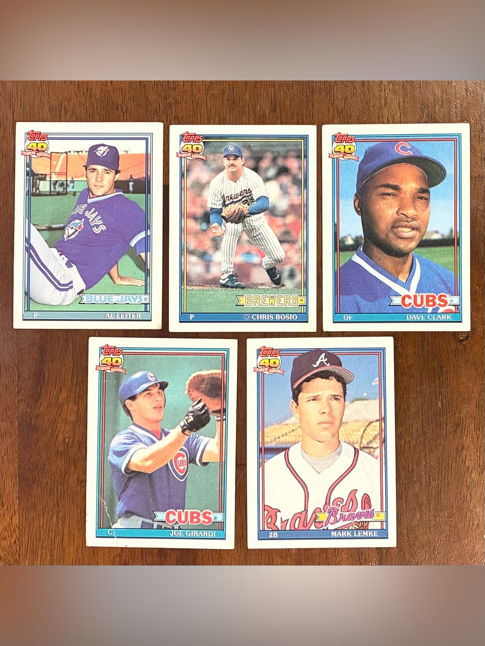 1991 Topps Baseball Cards - Set of 5